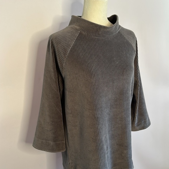 Soft Surroundings Gray Ribbed Mock Neck Top - Picture 1 of 7